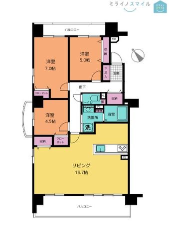 9階角部屋！3LDK全室4.5帖以上♪2面バルコニー付きです♪