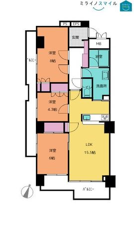 アクロス小幡西館　6階【徒歩2分・角部屋・苗代小学校】