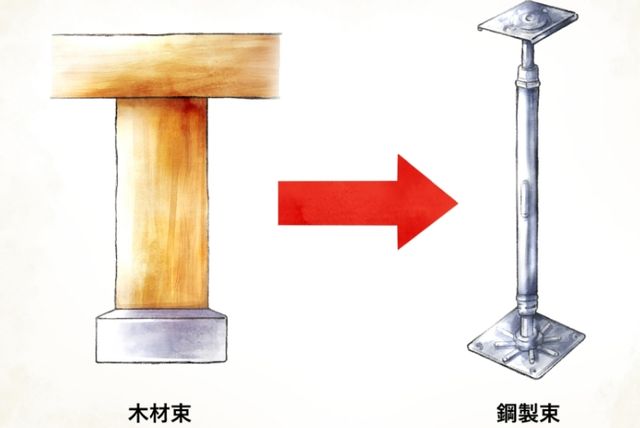 建物の床を支える「床束」と呼ばれる支持材に、サビやシロアリを寄せ付けない鋼製の床束を採用しています。従来品に比べ信頼性が高く、安心の強度で床の荷重を支えます。